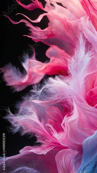 Fototapeta abstract feather like structures in shades of pink and purple against a dark background