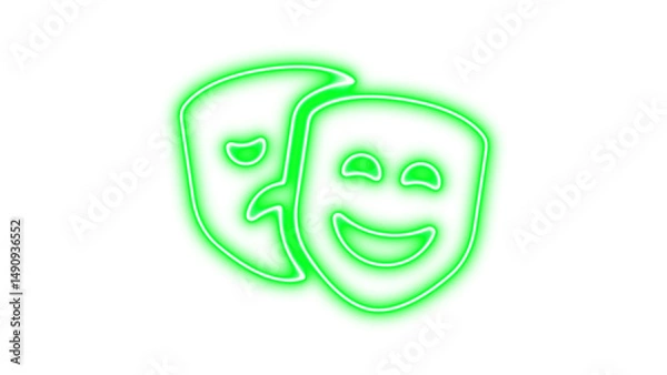 Obraz Neon comedy and tragedy masks symbolizing theater and drama, Neon masks theater icon glow with transparent background