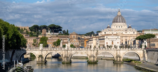 Obraz Ponte Sant'Angelo and St Peter Basilica in Rome, Italy	