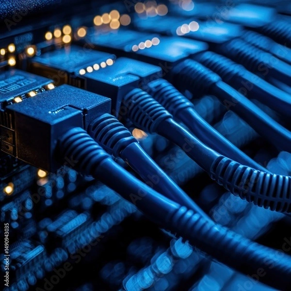 Fototapeta Network cables and computer server technology