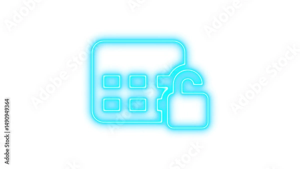Fototapeta Neon Calendar with Open Padlock Icon, Neon table cells row unlock glow with transparent background