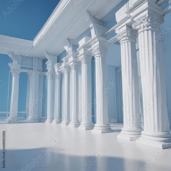 Fototapeta Clean blue background with crisp white architectural lines, blueprint style , cad, abstract