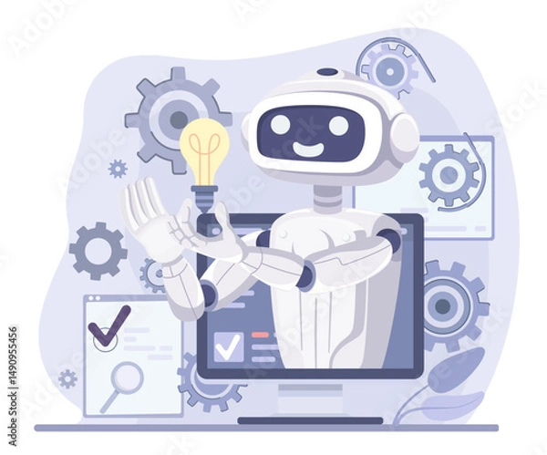 Fototapeta Robotic process automation and AI in business technology. Vector web banner concept.
