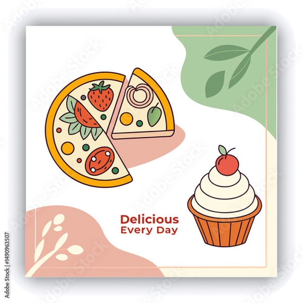 Obraz Food social media post template, web banner, abstract background, Instagram post, poster, sale promotion flyer, restaurant business marketing social media post, vector illustration
