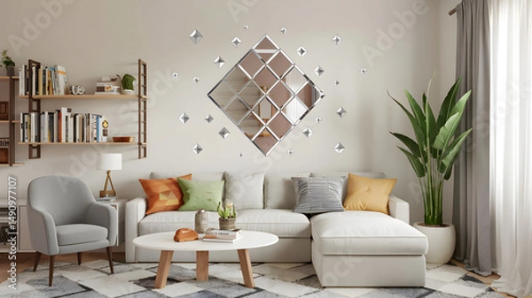 Obraz 3D Removable Acrylic Mirror Wall Stickers Geometric Art Decor Diamond Shape Mirror Tiles Mirror Surface Wall Decals for Home Office School Classroom Teen Dorm Room Decoration