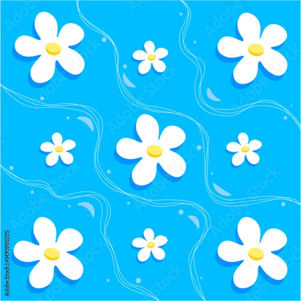Fototapeta Background with daisies. Print with daisies. Daisies on the waves