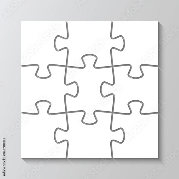 Fototapeta Puzzle 3x3 grid elements. Jigsaw layout with 9 pieces. Modern puzzle background. Thinking game with separate shapes. Simple mosaic. Laser cut frame. Vector illustration.
