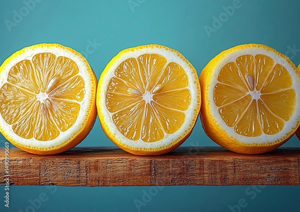 Fototapeta orange and lemon on wooden table