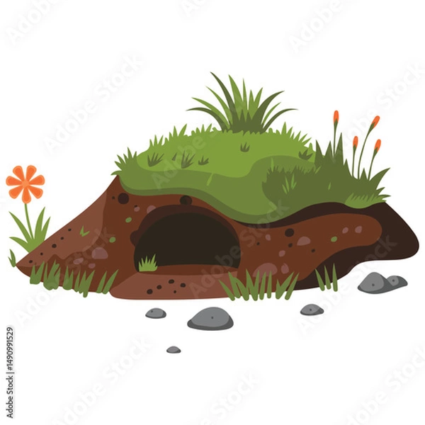Obraz Animal burrow with flower isolated vector illustration