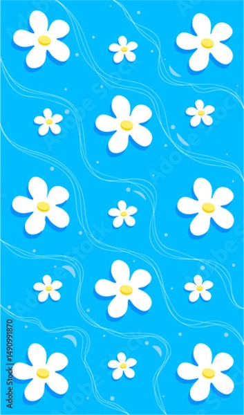 Fototapeta Background with daisies. Print with daisies. Daisies on the waves