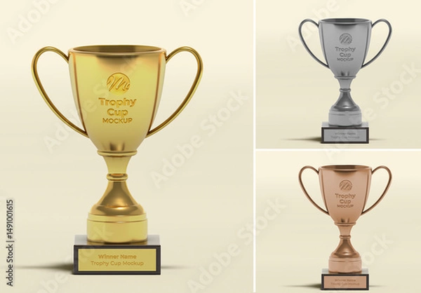 Obraz Trophy Cup Mockup Set - Gold, Silver, and Bronze