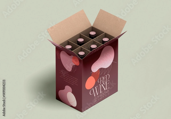 Obraz Wine Bottle Box Mockup - 6 Bottle Packaging