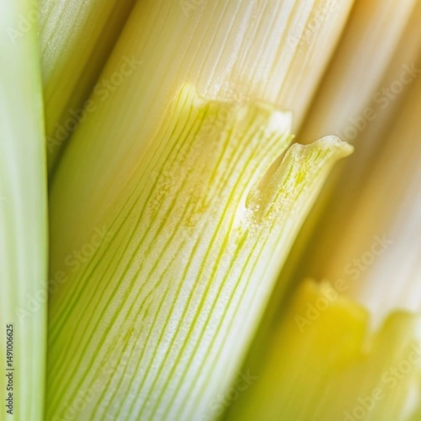 Fototapeta Close-up image of leek stems with textured background.