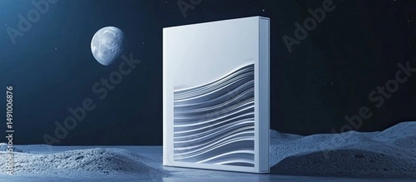 Fototapeta Futuristic white structure on moon-like landscape, under night sky.