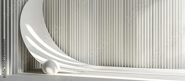 Fototapeta Abstract white curved wall with sphere.