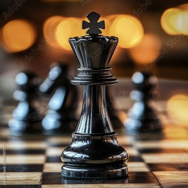 Fototapeta Chess board with chess pieces on it and bokeh background