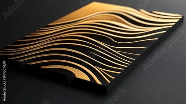 Fototapeta Abstract gold and black wave pattern on canvas.