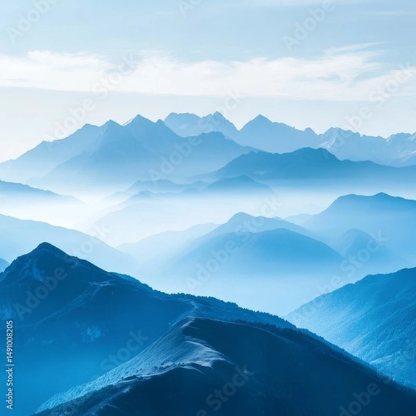 Fototapeta Mountains in the clouds. Landscape with mountains. Vector illustration.