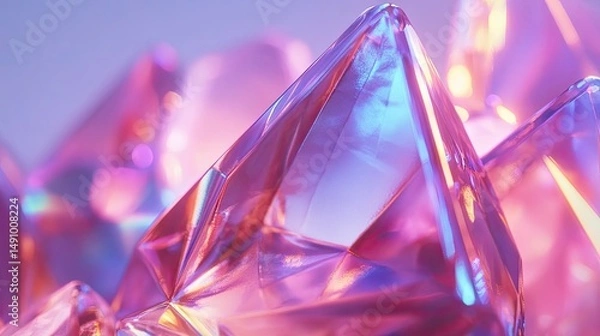 Fototapeta Iridescent pink and blue crystal cluster close-up.