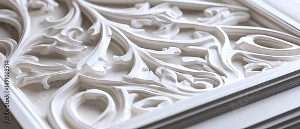 Fototapeta Intricate white relief carving in a frame.