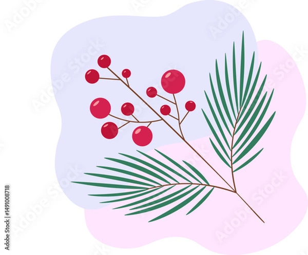 Fototapeta A branch with red berries. Minimalistic background