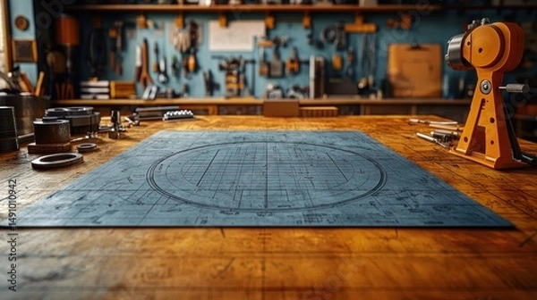 Fototapeta Blueprint on workbench