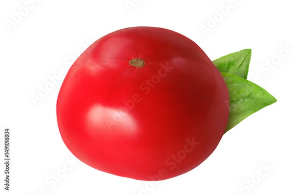 Fototapeta Tomato and basil leaves on isolated white background. Red tomato