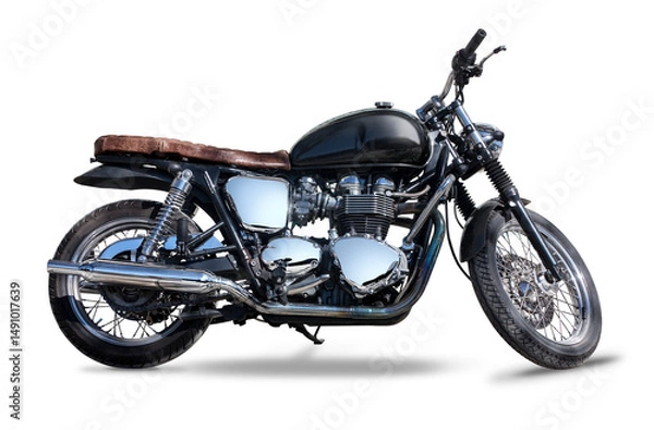 Fototapeta Classic black motorcycle side view isolated on transparent background. PNG