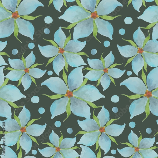 Fototapeta Blue watercolor seamless pattern on dark stock vector illustration for web, for print, for wallpaper, for bed linen fabric print, for wrapping paper