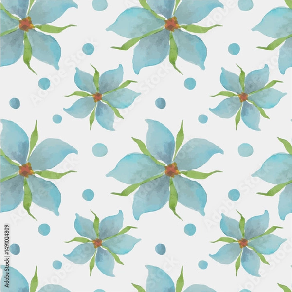 Fototapeta Blue watercolor seamless pattern on white stock vector illustration for web, for print, for wallpaper, for bed linen fabric print, for wrapping paper