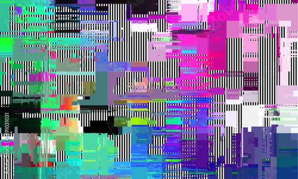 Obraz Abstract vivid background with interlaced digital Distorted Motion glitch effect. Futuristic cyberpunk design. Retro futurism, webpunk, rave 80s 90s aesthetic