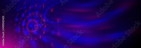 Fototapeta Dark abstract background with neon glow, light disco ball,