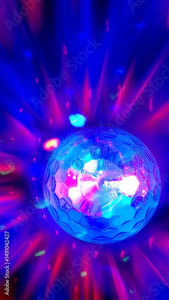Fototapeta Dark abstract background with neon glow, light disco ball,