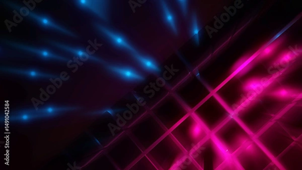 Fototapeta Dark abstract background with 3d cube, neon, light lines