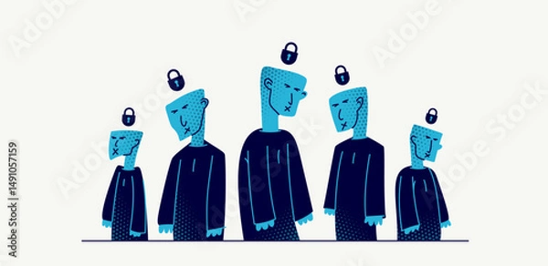 Obraz Social zombies vector concept, matrix and mind control, psychological dictatorship and totalitarian society and state, tyranny and restrictions, killing individuality.