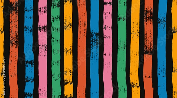 Fototapeta Straight colored thick lines seamless pattern painted with dry brush on canvas set. Seamless grunge marker highlight. Vector paint bold brush strokes, hand drawn thick grunge. Sketchy vertical lines.