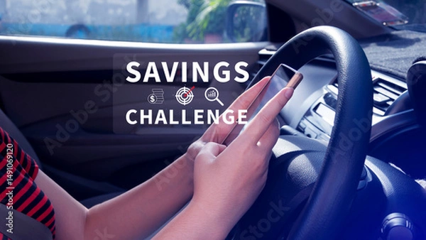Fototapeta Savings Challenge, Saving money and financial goals or challenges concept, Turn Small Changes into Big Financial Wins. Creative Ways to Achieve Your Financial Goals.