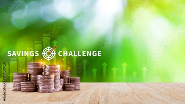 Fototapeta Savings Challenge, Saving money and financial goals or challenges concept, Turn Small Changes into Big Financial Wins. Creative Ways to Achieve Your Financial Goals.