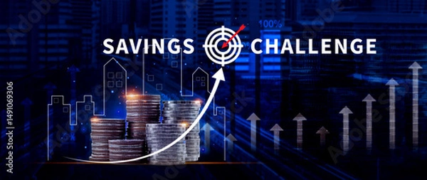 Fototapeta Savings Challenge, Saving money and financial goals or challenges concept, Turn Small Changes into Big Financial Wins. Creative Ways to Achieve Your Financial Goals.