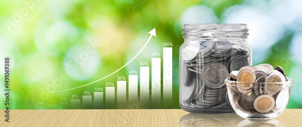 Fototapeta Savings Challenge, Saving money and financial goals or challenges concept, Turn Small Changes into Big Financial Wins. Creative Ways to Achieve Your Financial Goals.