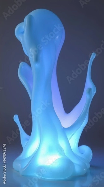 Obraz Sculptural blue light installation resembling fluid motion with vibrant illumination in a dim setting