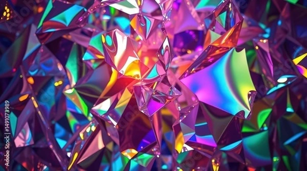 Obraz Vibrant reflections and prismatic colors dance within a kaleidoscopic crystal garden of light at dusk