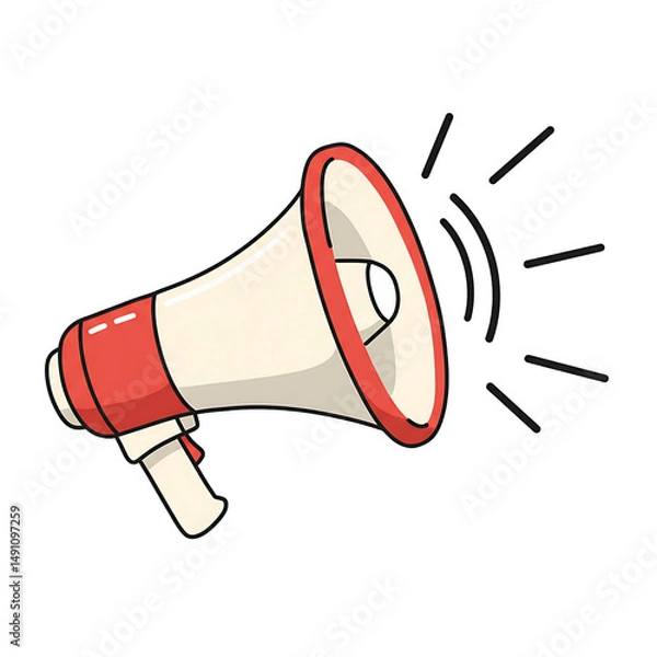 Fototapeta Red and White Megaphone: Loud Speaker to Amplify Voice for Annoucements