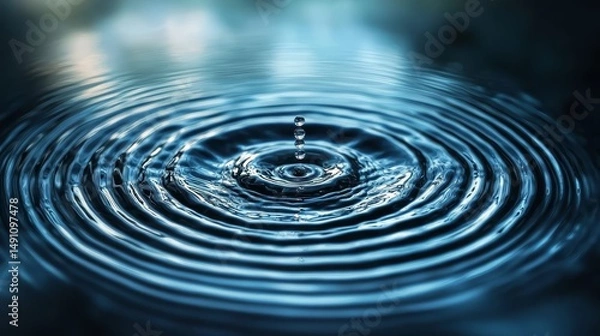Obraz Water droplet impact creating concentric ripples.