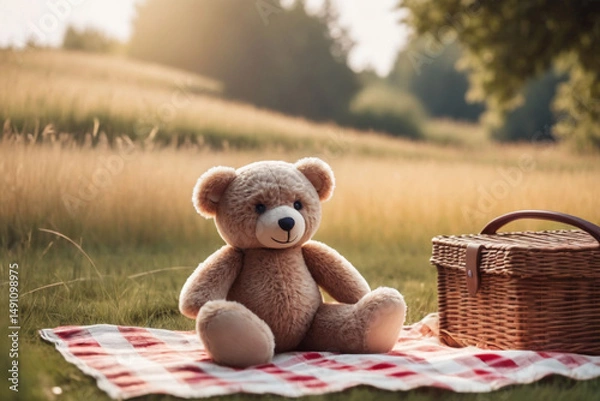 Obraz teddy bear in a basket with a book