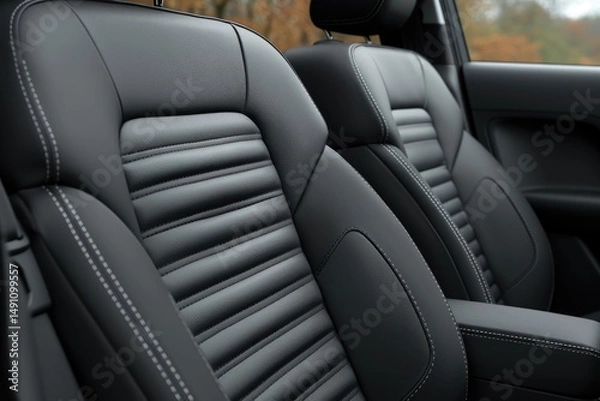Obraz Close-up view of premium automotive front seats.