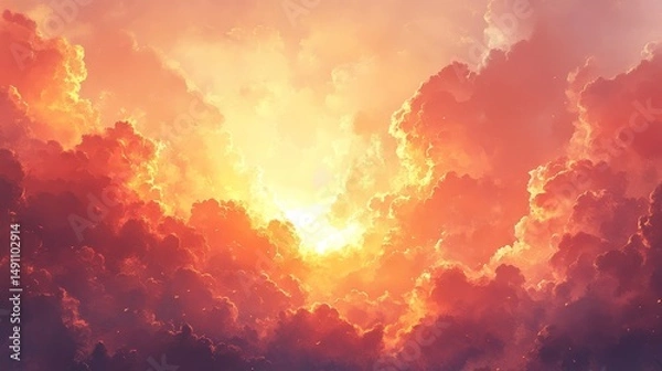 Obraz Fiery sunset sky with dramatic clouds.