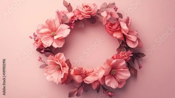Obraz Delicate floral wreath design on a soft pink backdrop.