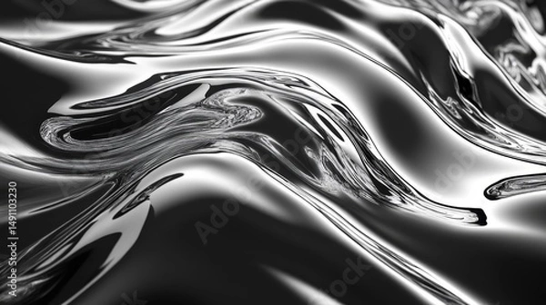 Obraz Abstract metallic surface with dynamic flowing forms.