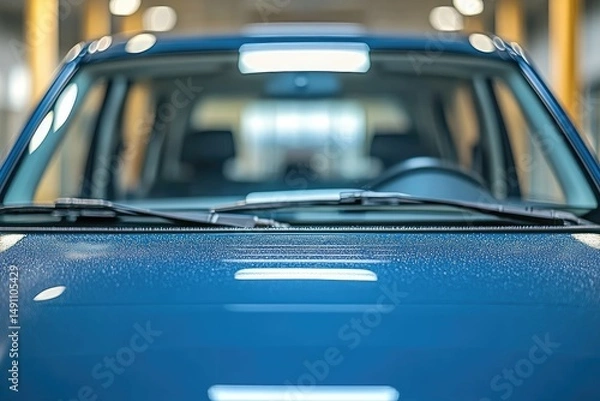 Obraz Close-up view of a modern vehicle's windshield and front end.